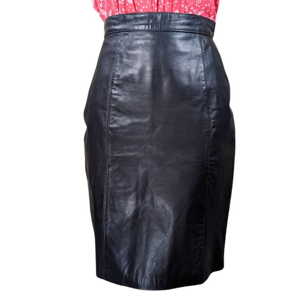Dresses & Skirts - Genuine Black Leather Pencil Skirt Vintage XS Made in Argentina